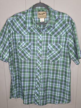 Wrangler Men’s Green Plaid Short Sleeve Western Shirt Cowboy Size XL